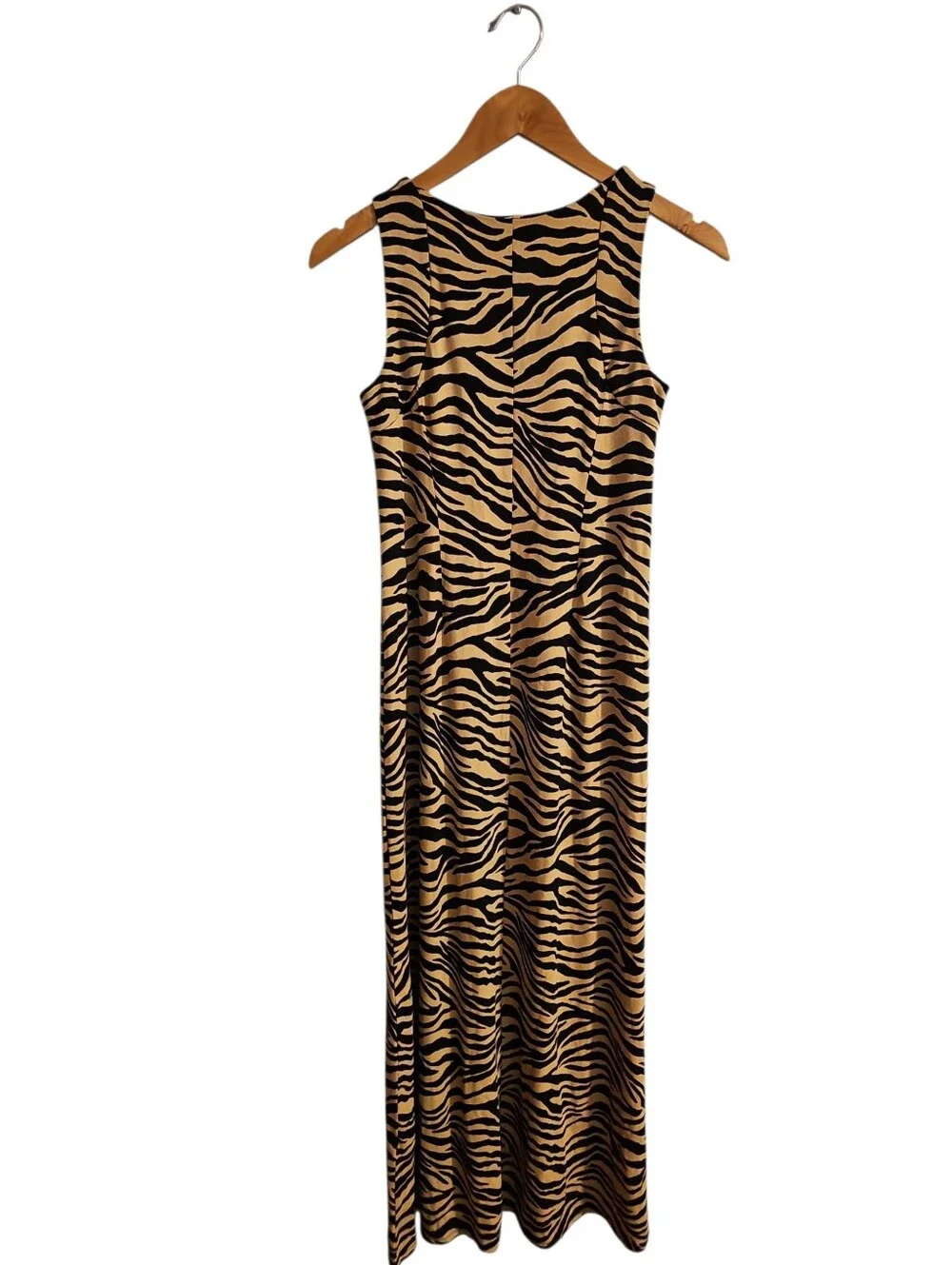 Chico's 00 Sleeveless Zebra-Print Maxi Dress — Tan & Black XS 0-2 - Picture 3 of 6